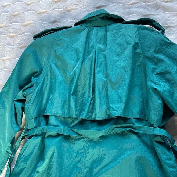 🔥Vintage 80s Maggie Lawrence Double Breasted Long Rain Trench Coat Quilt Line - Picture 12 of 16